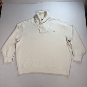 Polo Ralph Lauren Shawl Collar Sweater Men's 3XB Big Off-White Cream Cotton Pony